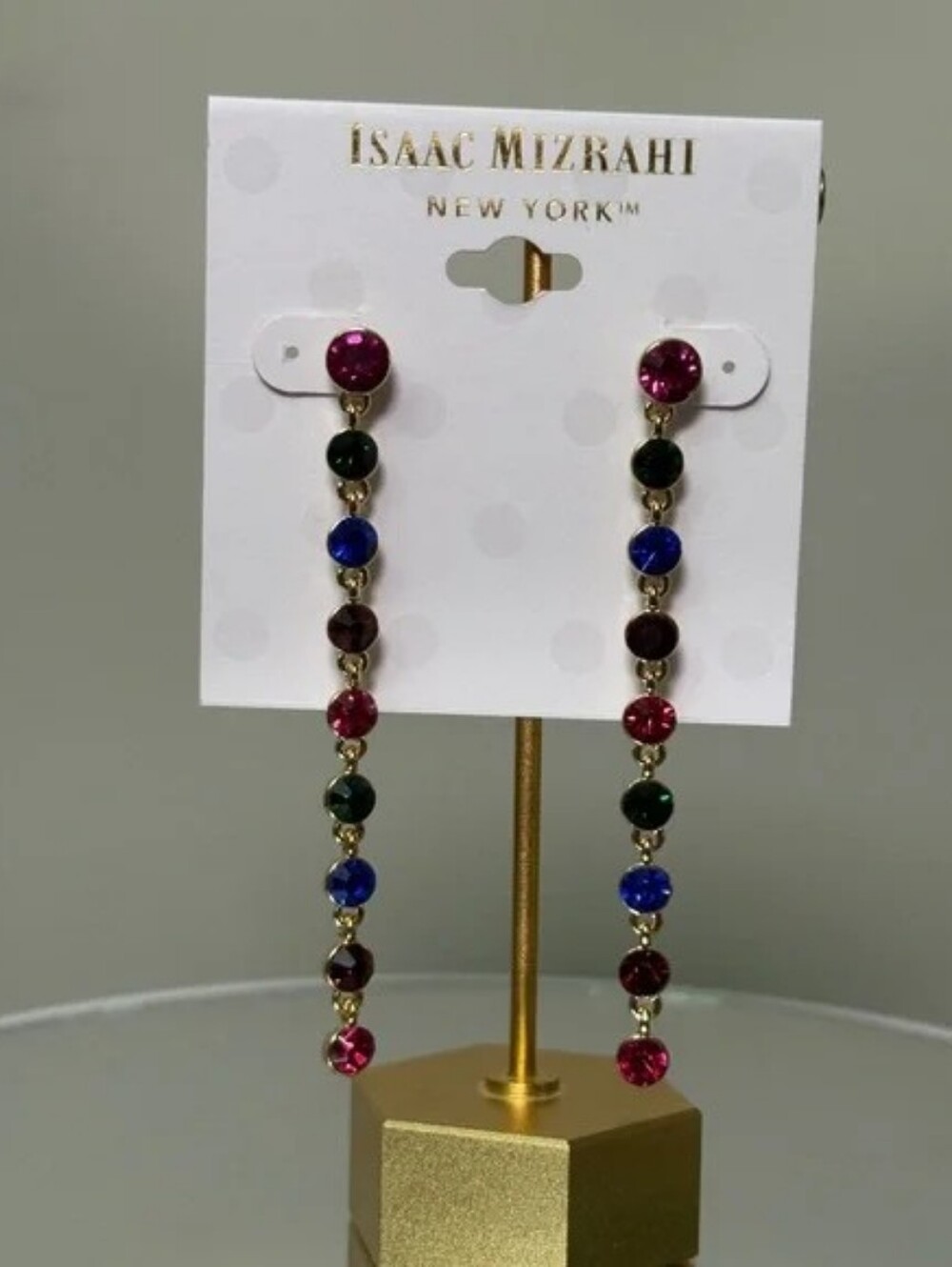 Isaac Mizrahi Multicolor Linear Gem Drop Earrings in Gold-Tone